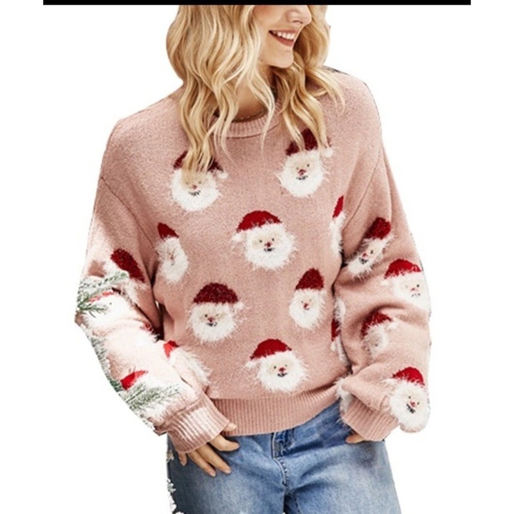 Women Christmas Long Sleeve Sweater Lady Casual Funny Santa Xmas Blouse Top L/XL